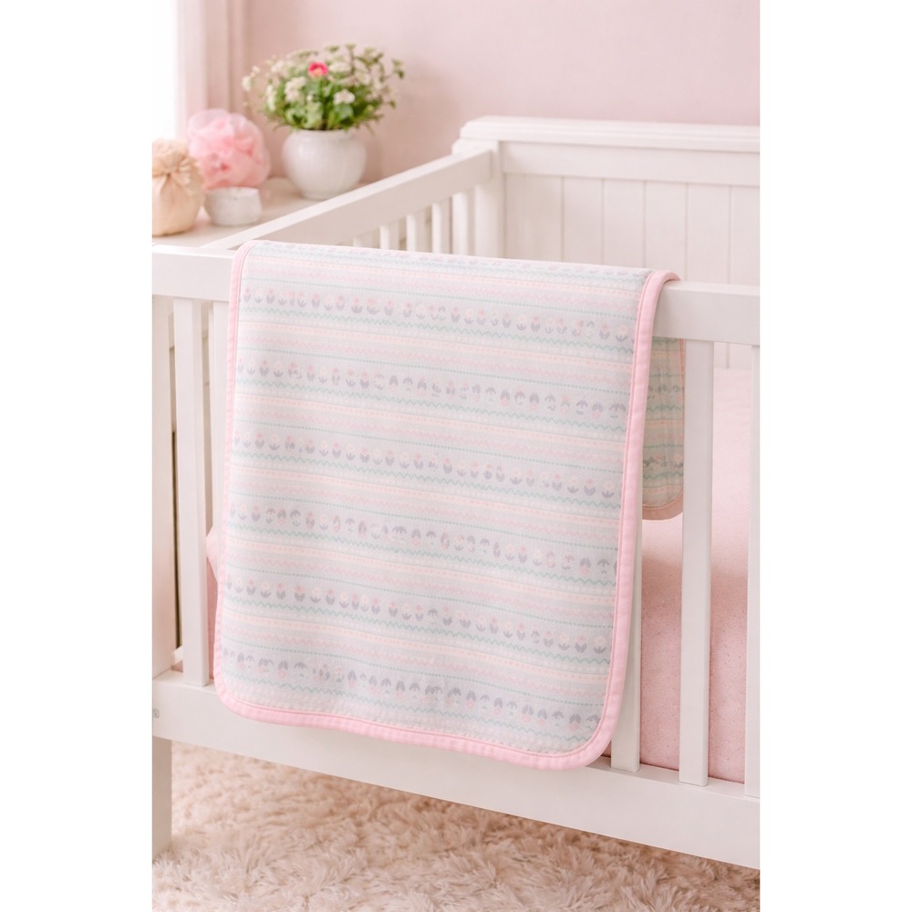 Vintage 1998 Gymboree Spring Garden Baby Blanket Pink Floral Polka Dot Cotton GW